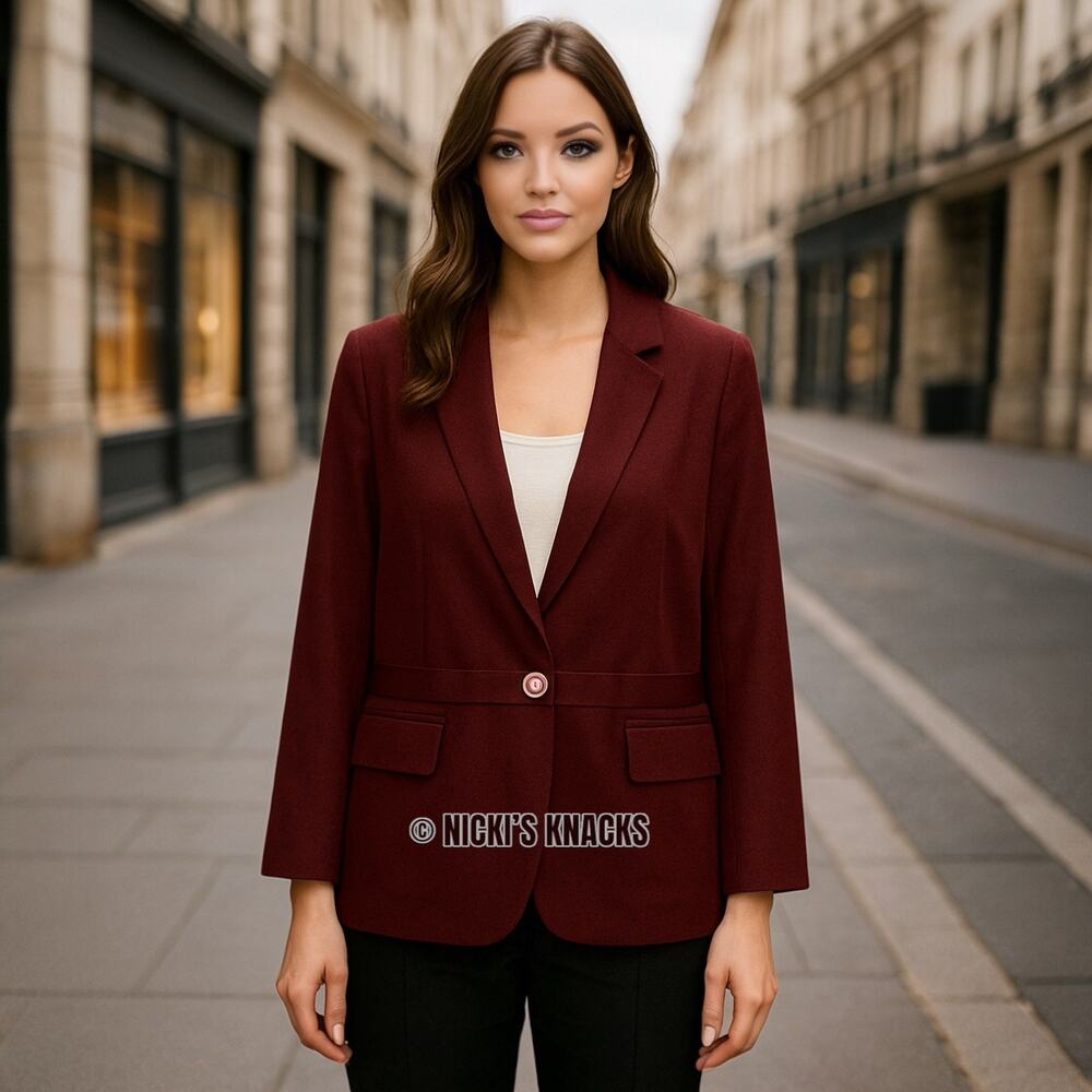 Talbots Burgundy Blazer Linen Blend One Button Lightweight Office Jacket Size 16